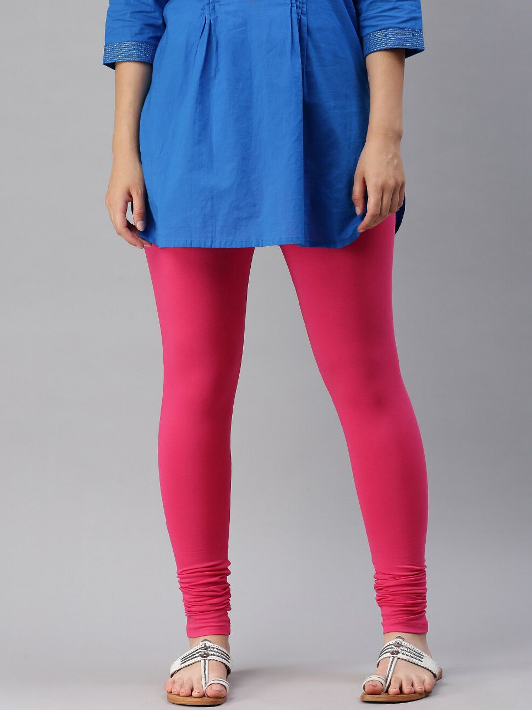 De Moza Women Fuchsia Pink Solid Churidar-Length Leggings Price in India
