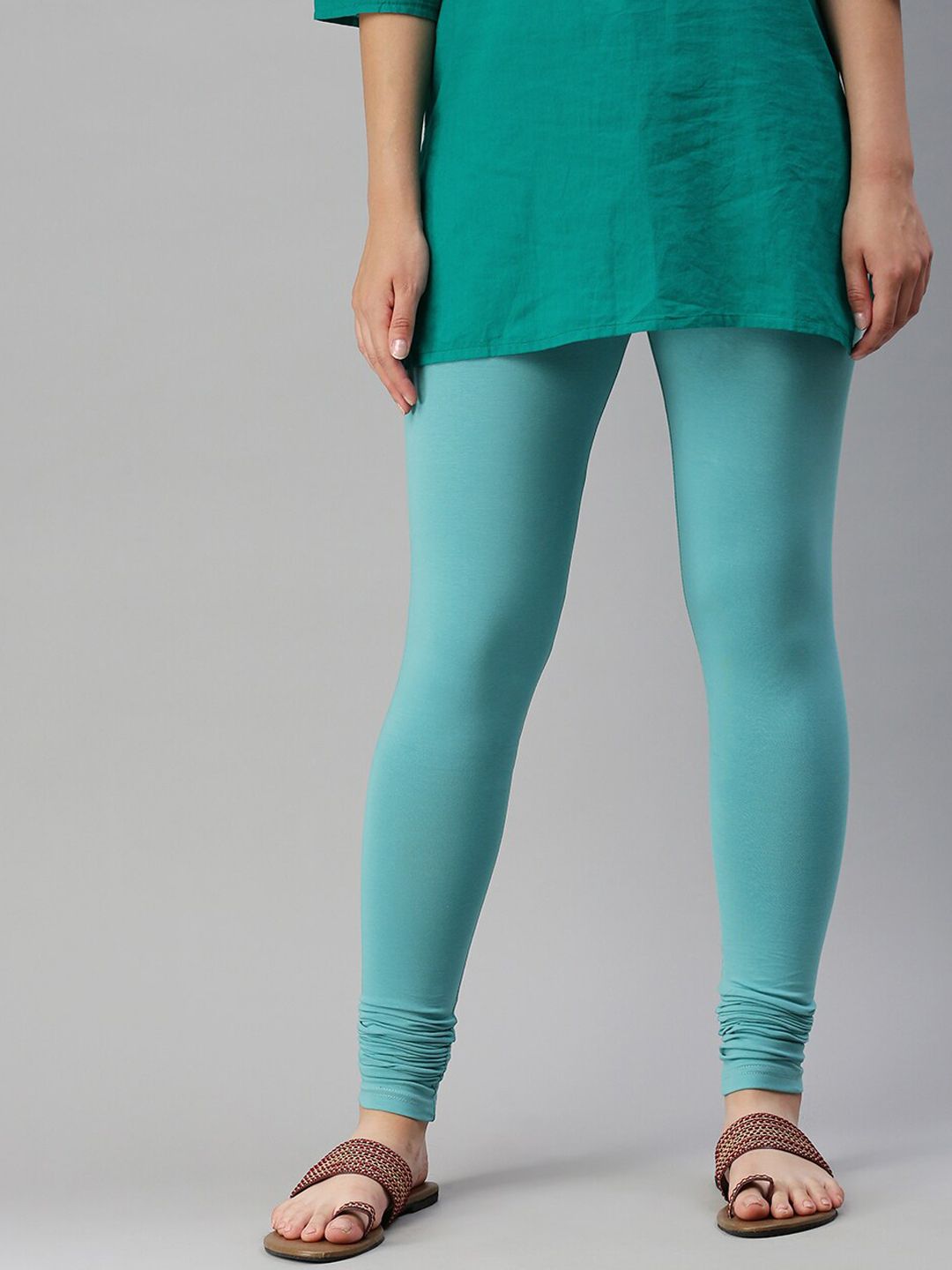 De Moza Women Blue Solid Churidar-Length Leggings Price in India