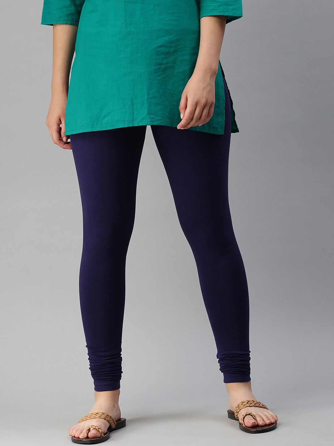 De Moza Women Navy Blue Solid Churidar-Length Leggings Price in India