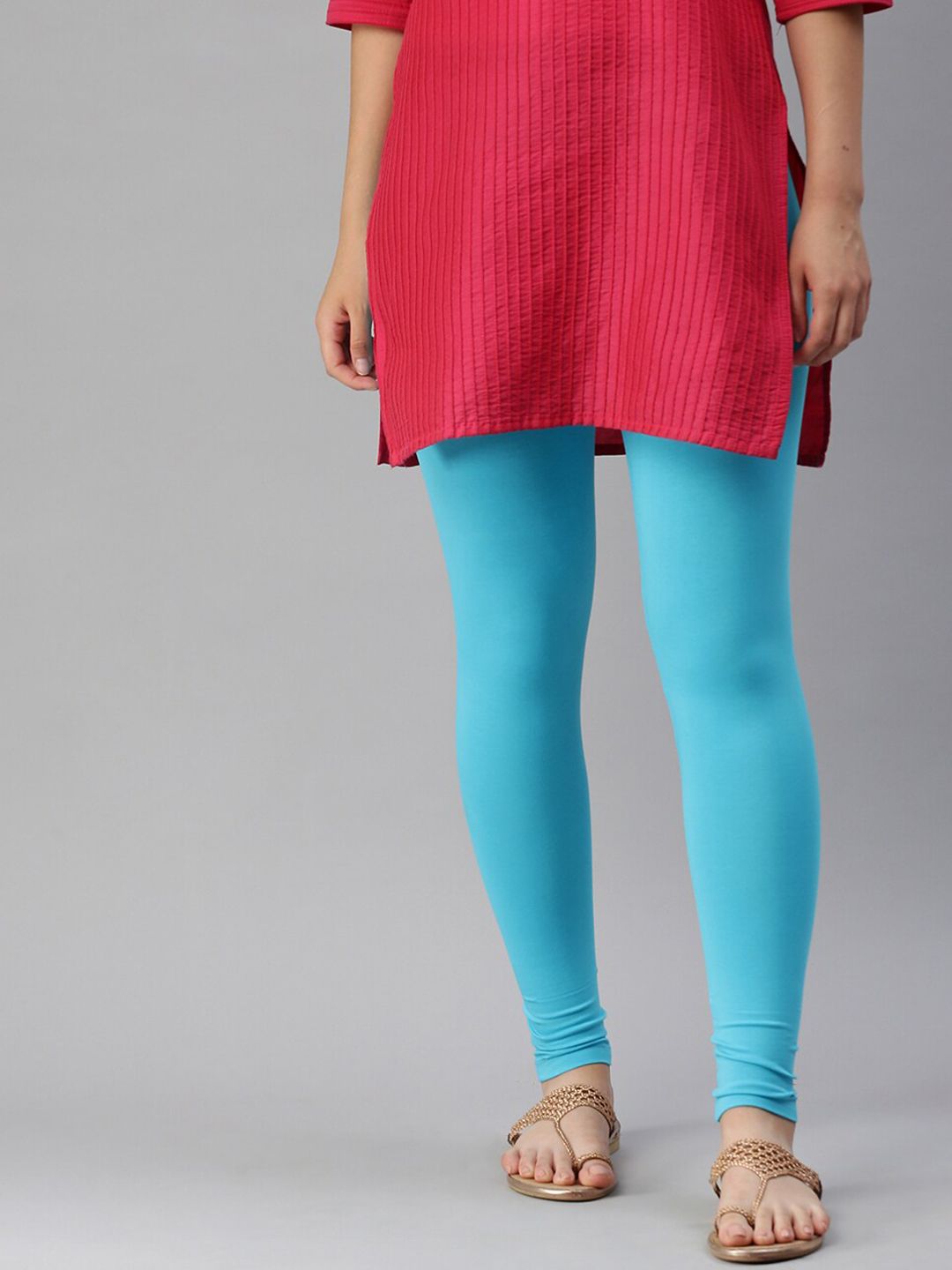 De Moza Women Blue Solid Ankle-Length Leggings Price in India