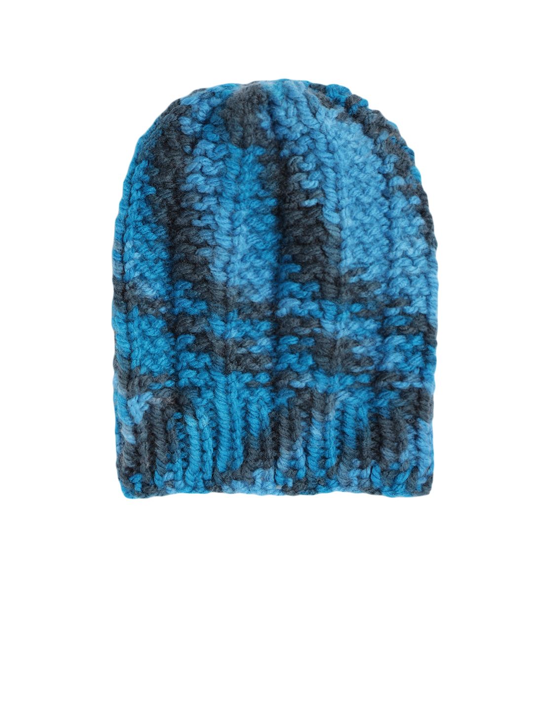 Magic Needles Unisex Blue & Grey Self Design Hand-Knit Beanie Price in India