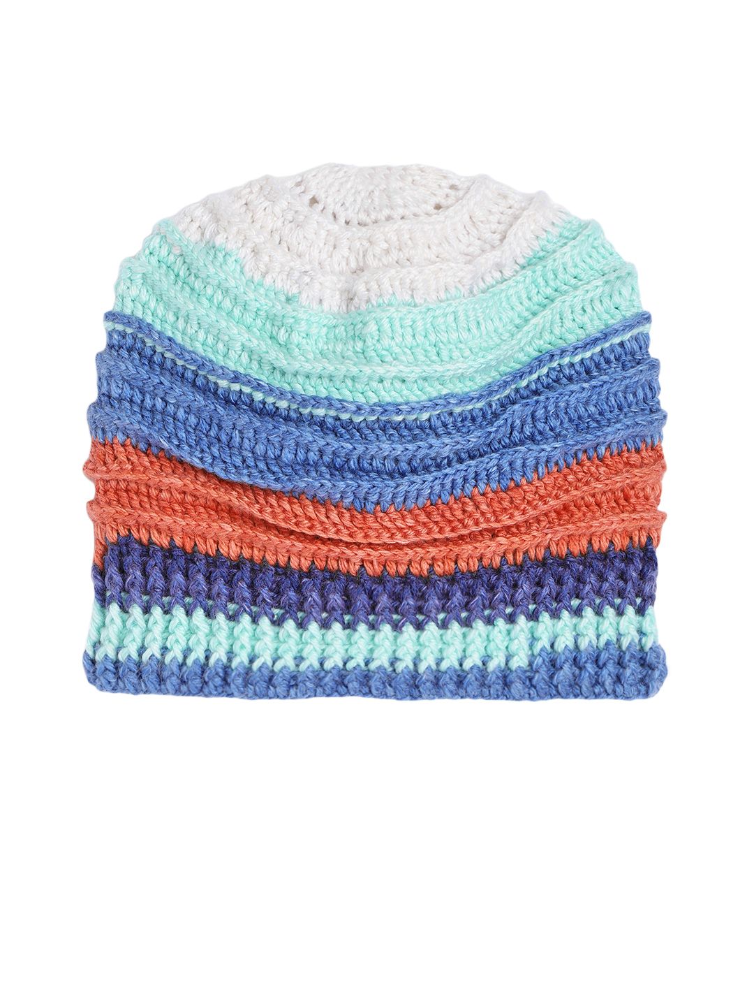 Magic Needles Unisex Blue & Orange Colourblocked Beanie Price in India