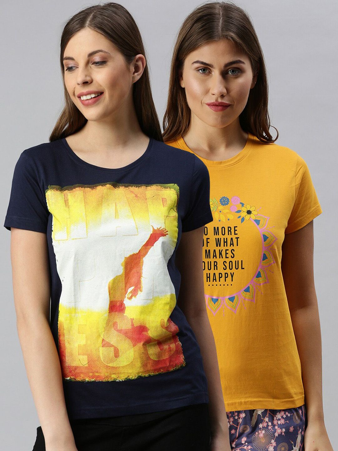 Kryptic Women Pack Of 2 Printed Pure Cotton Lounge T-Shirts Price in India