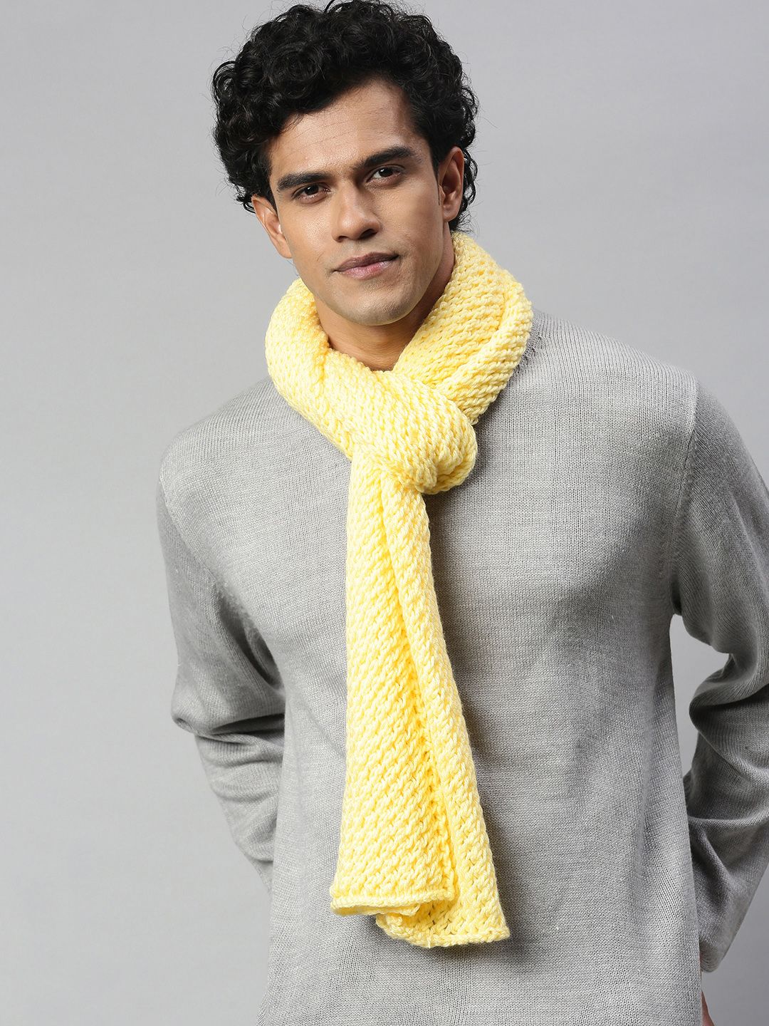 Magic Needles Unisex Yellow Self Design Scarf Price in India