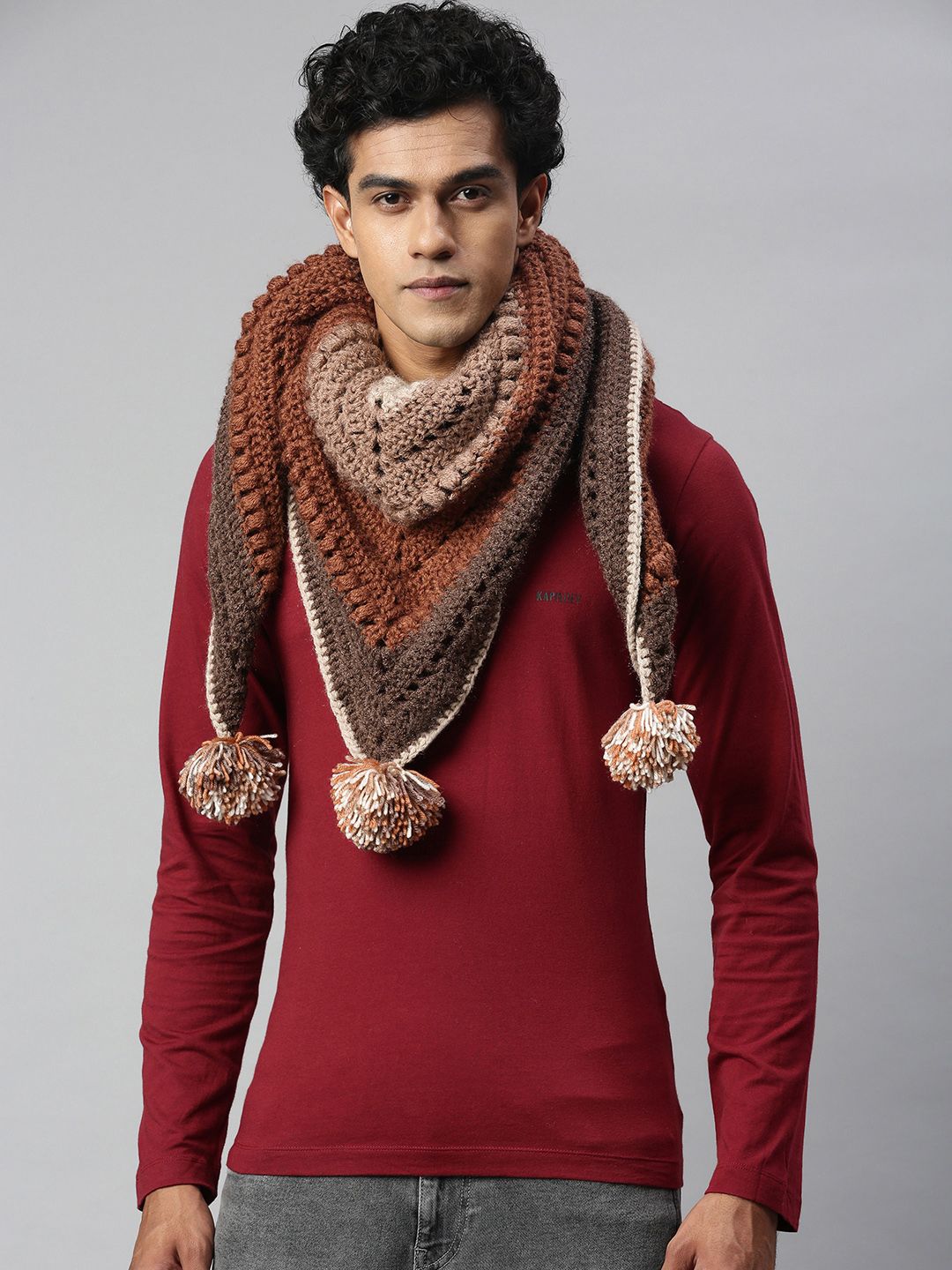 Magic Needles Unisex Brown Knitted Scarf Price in India