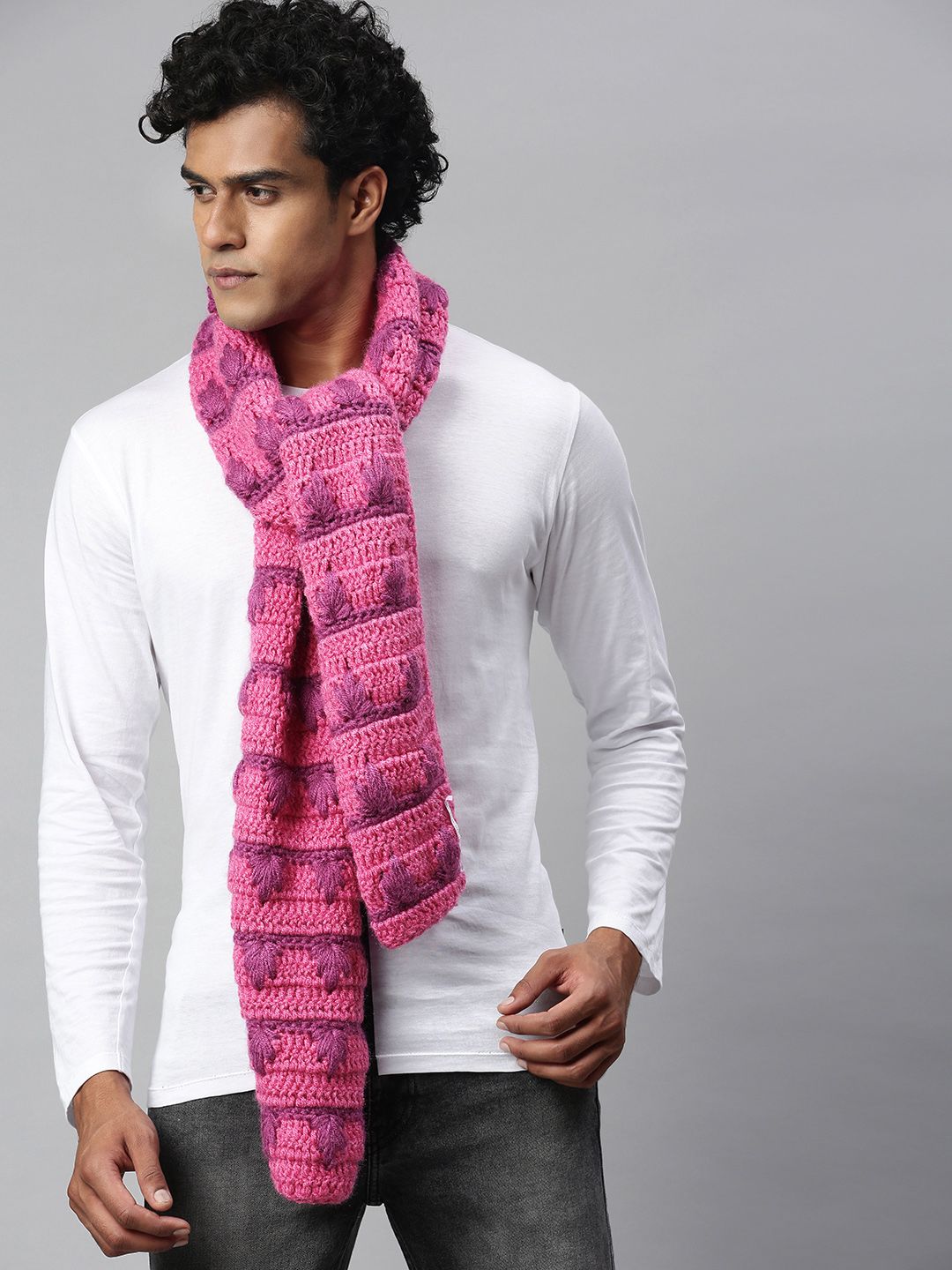 Magic Needles Unisex Pink & Lavender  Self-design Scarf Price in India
