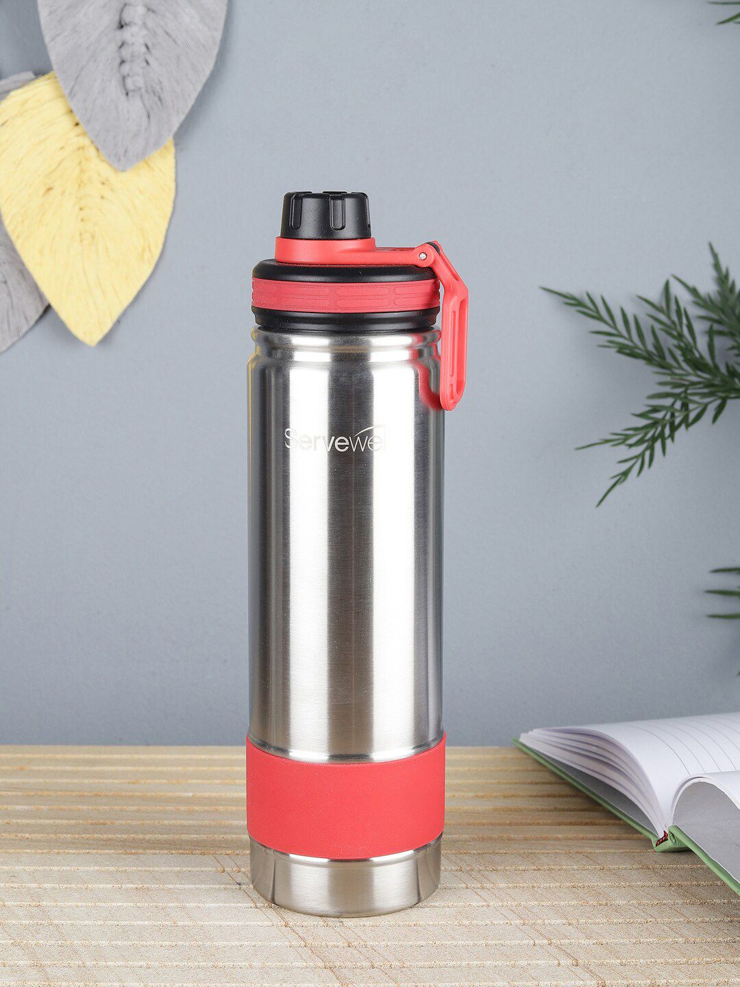Servewell Silver-Toned & Red Thunder Stainless Steel Vacuum Bottle 700 ml Price in India