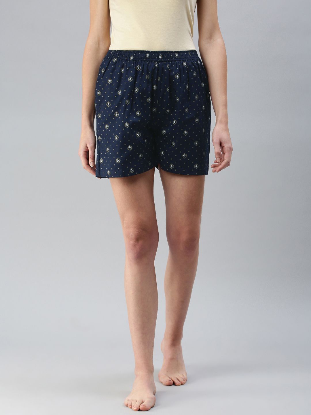 NOT YET by us Women Navy Blue Printed Lounge Shorts Price in India