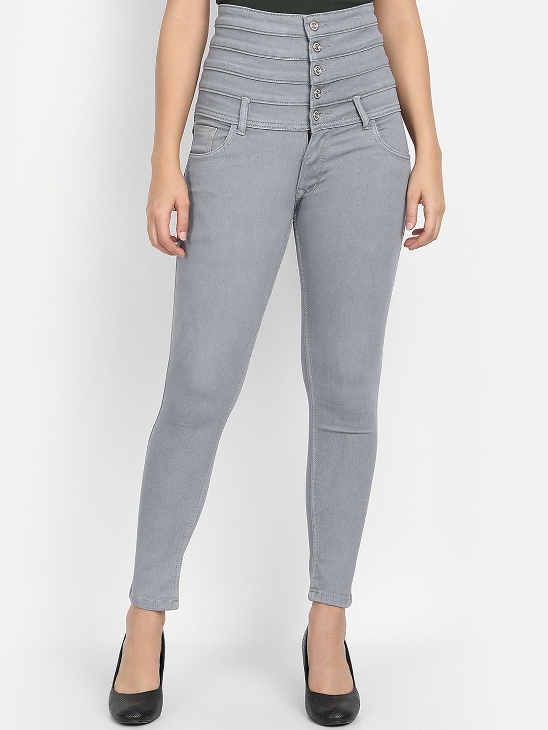 BROADSTAR Women Grey Skinny Fit High-Rise Jeans Price in India