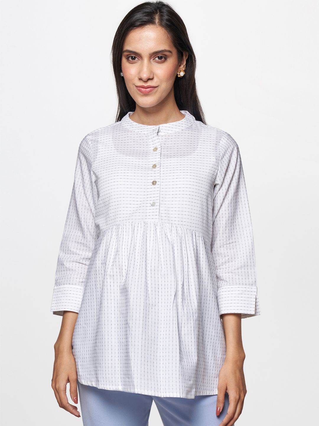 AND White & Grey Print Mandarin Collar Shirt Style Top Price in India
