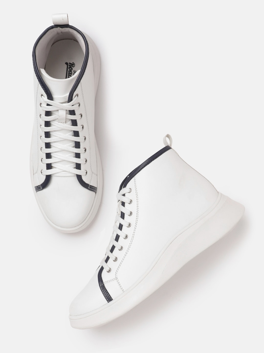 Roadster Women White Solid Mid Top Sneakers with Piping Detail Price in India