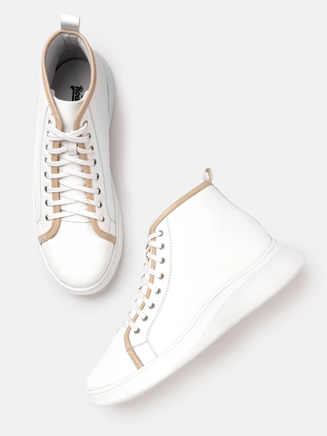Roadster Women White Solid Mid Top Flatform Sneakers with Piping Detail Price in India