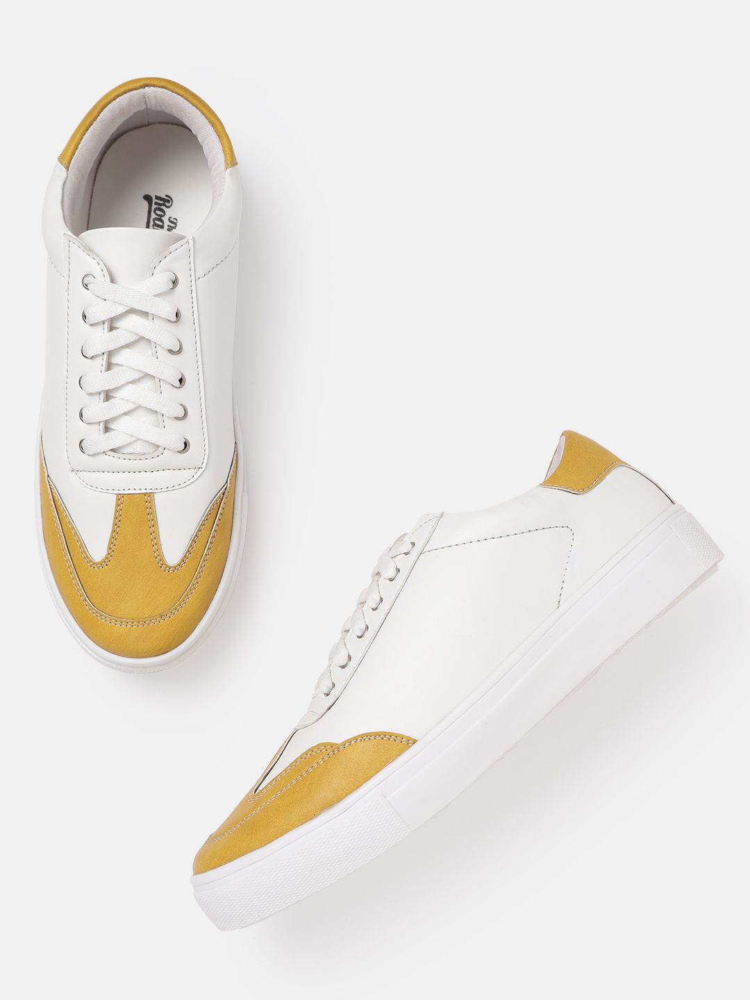 Roadster Women White & Mustard Yellow Colourblocked Sneakers Price in India