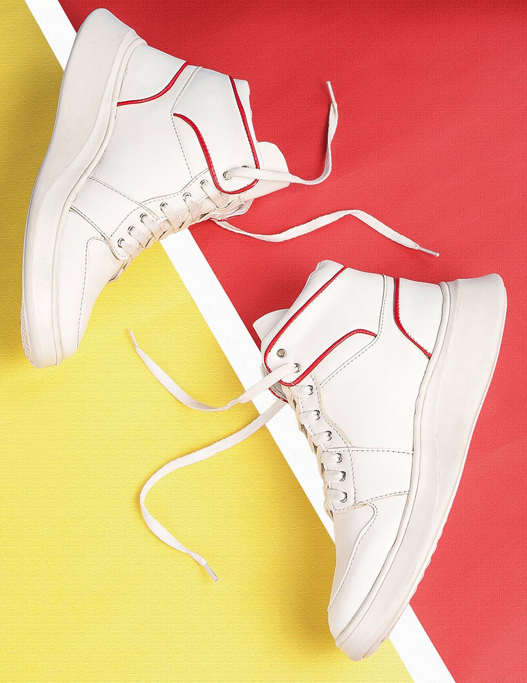 Kook N Keech Women White & Red Mid-Top Flatform Sneakers Price in India