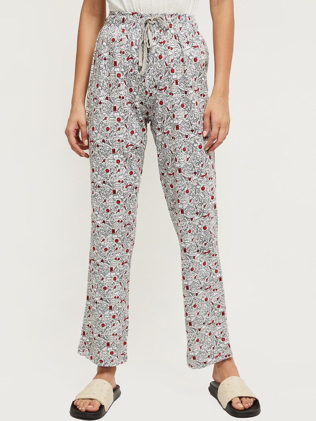 max Women Grey Melange & Red Printed Lounge Pants Price in India