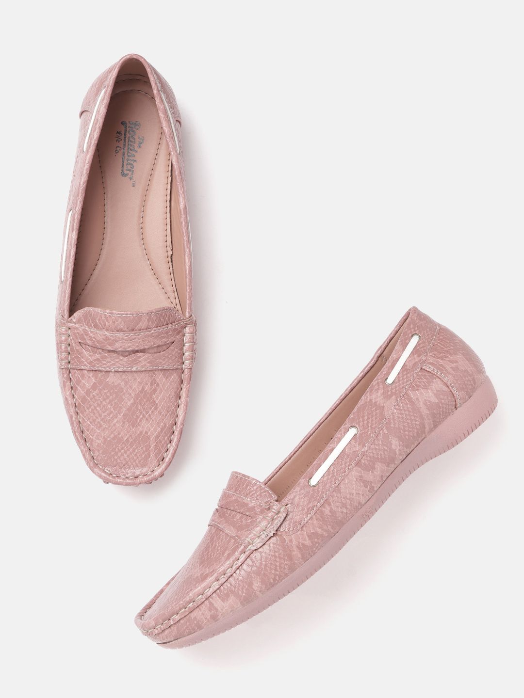 Roadster Women Pink Snakeskin Textured Penny Boat Shoes Price in India