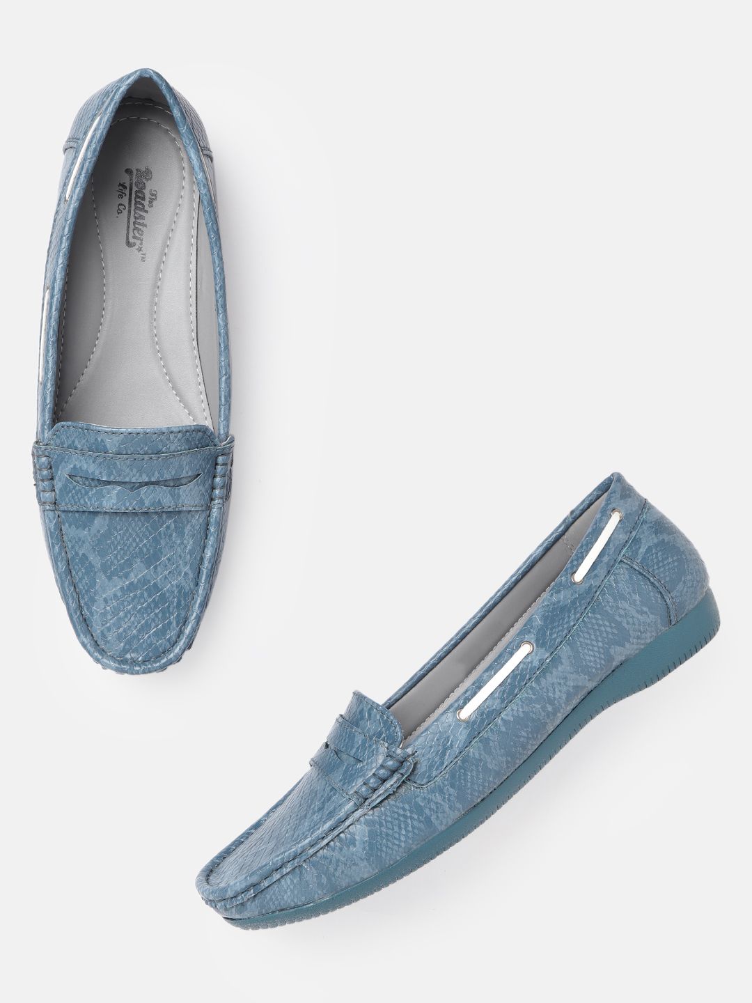 Roadster Women Blue Snakeskin Textured Boat Shoes Price in India