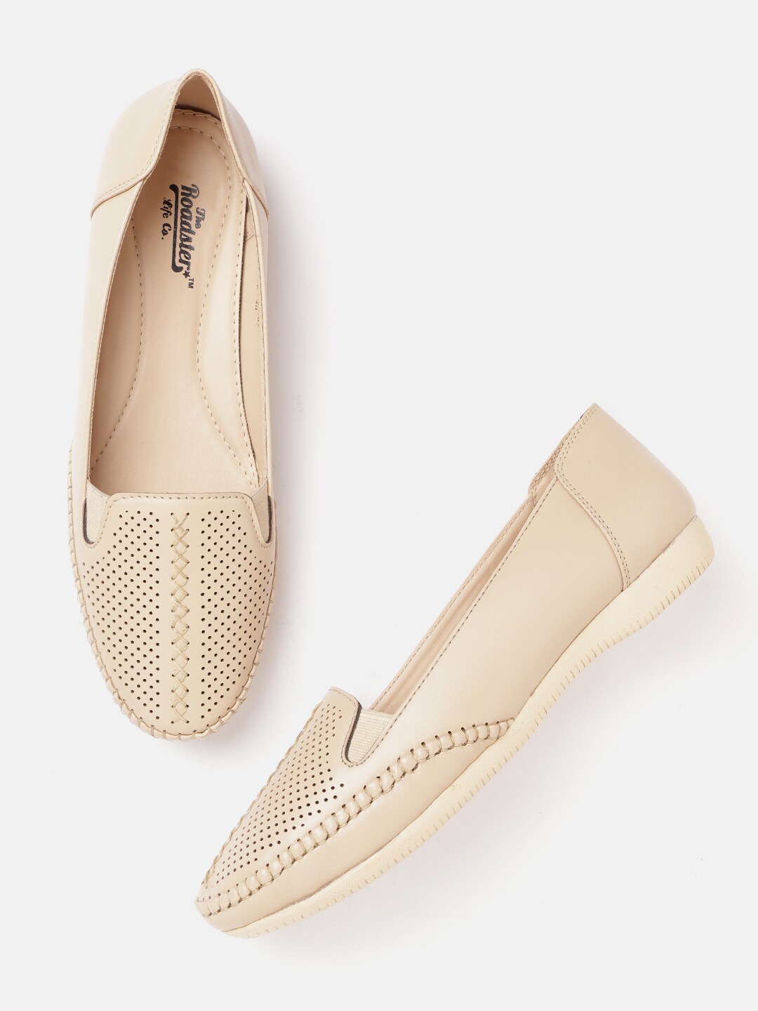 Roadster Women Light Beige Perforated Slip-Ons Price in India
