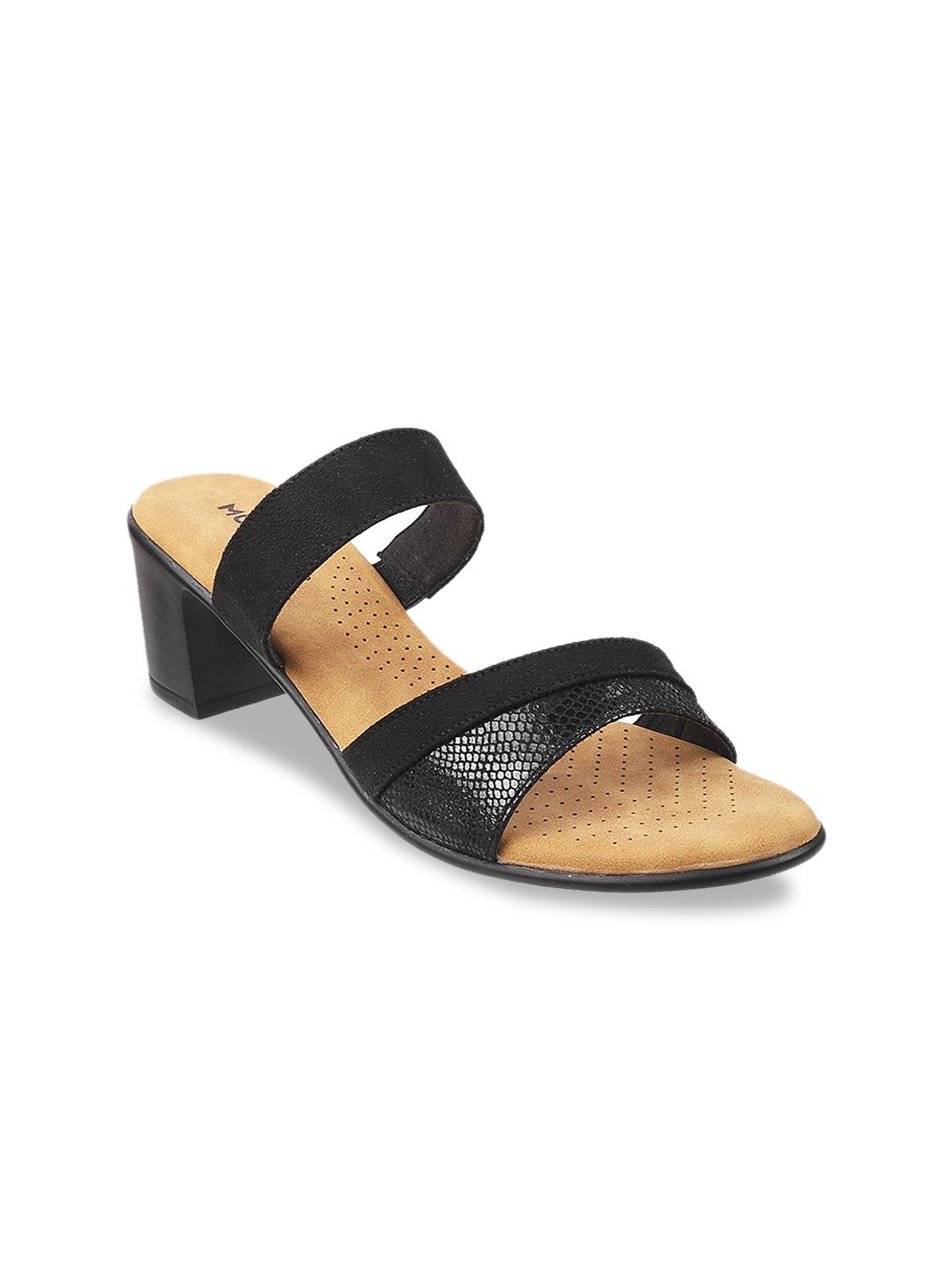 Mochi Black Textured Block Sandals Price in India