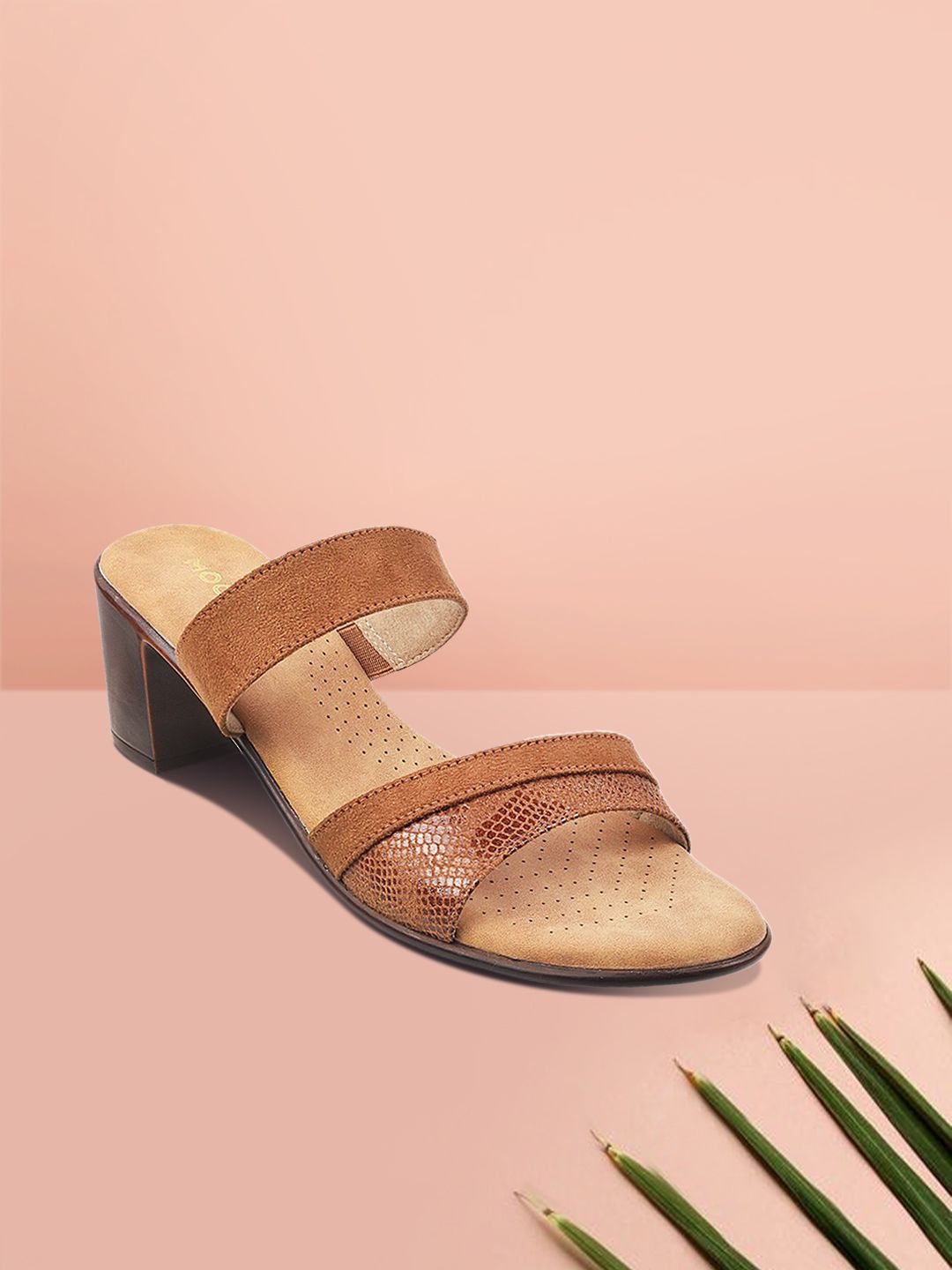 Mochi Brown Women Textured Block Sandals