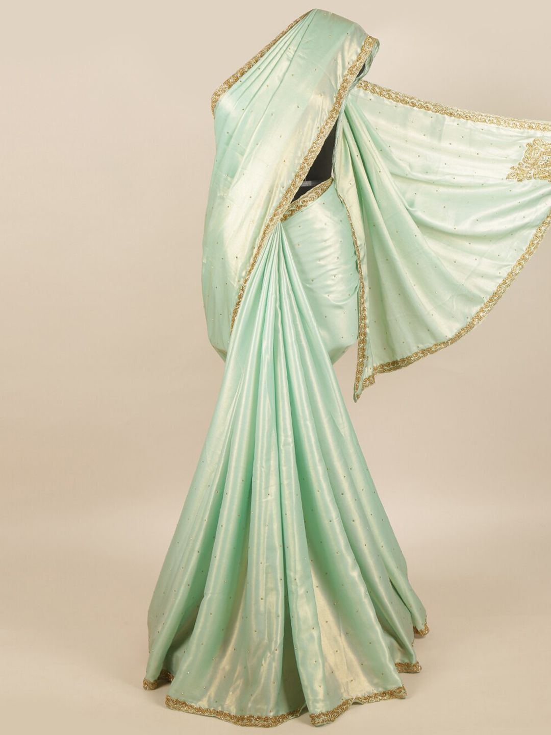 Pothys Green & Gold-Toned Embellished Pure Georgette Saree