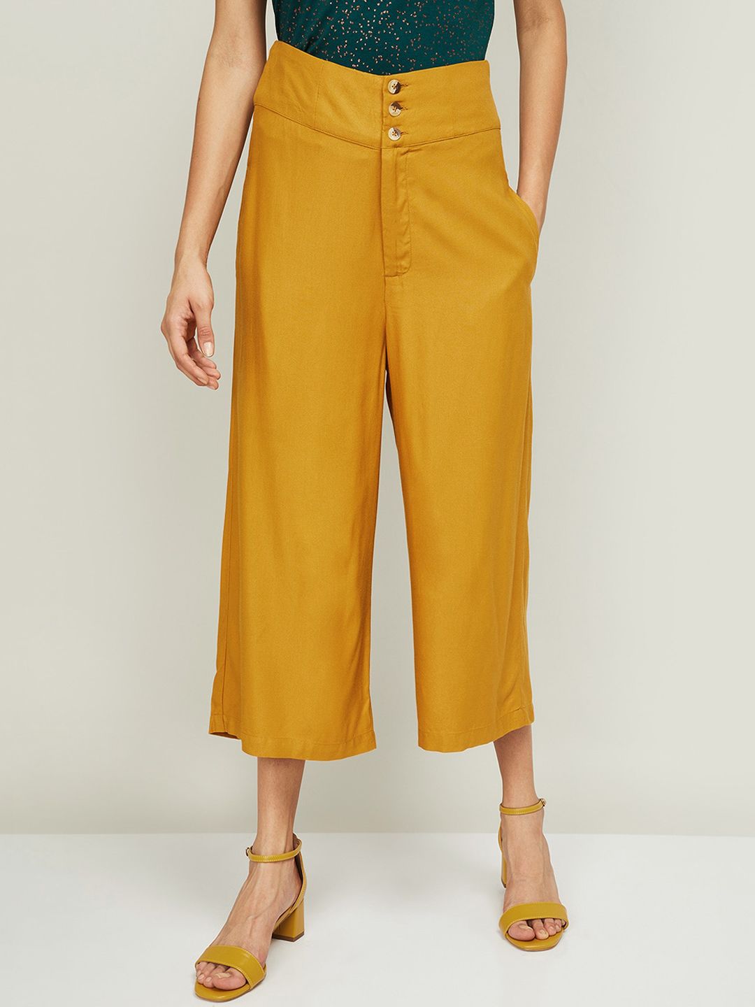Ginger by Lifestyle Women Mustard Yellow Culottes Trousers Price in India