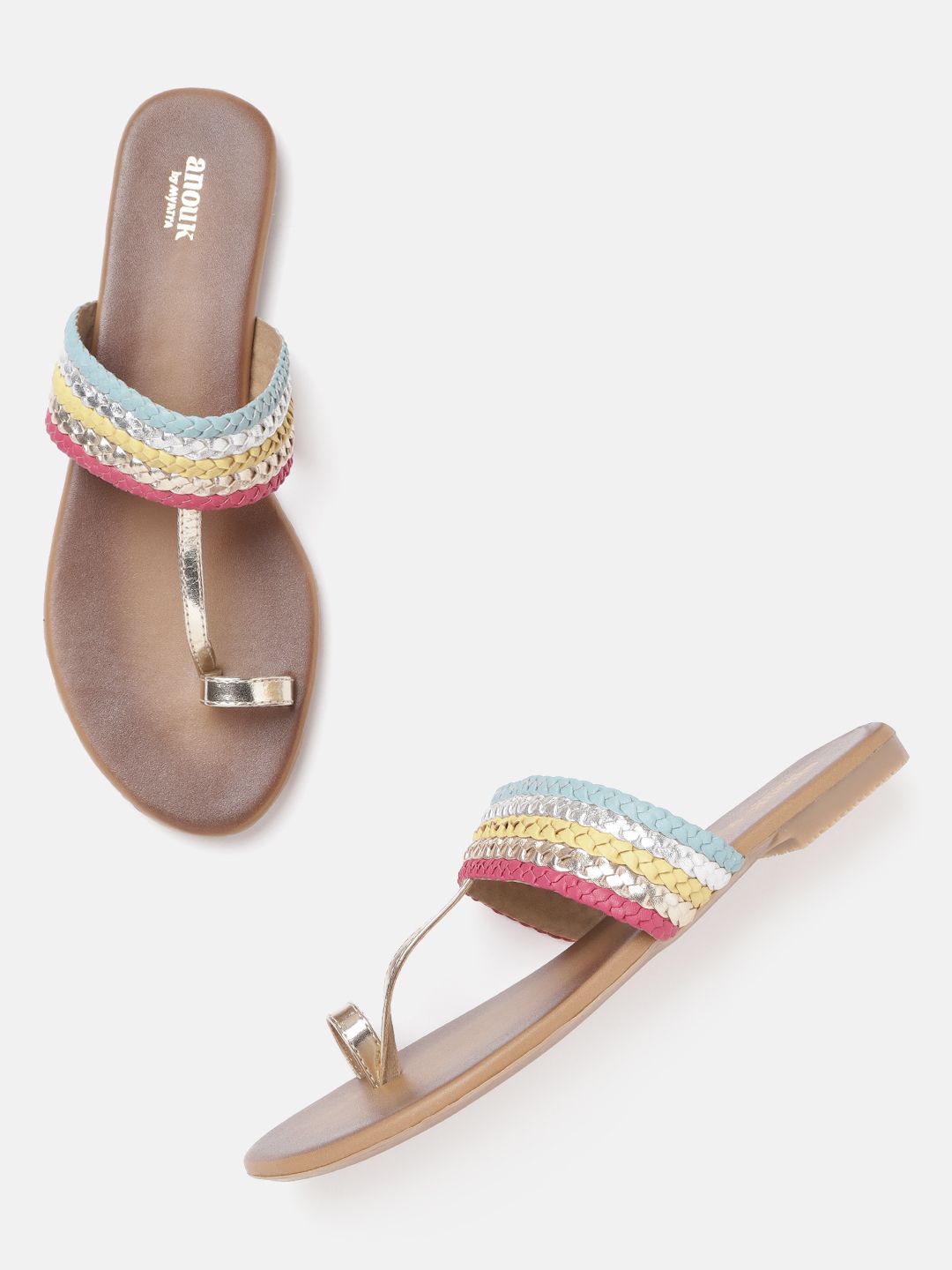Anouk Women Multicoloured Braided One Toe Flats Price in India