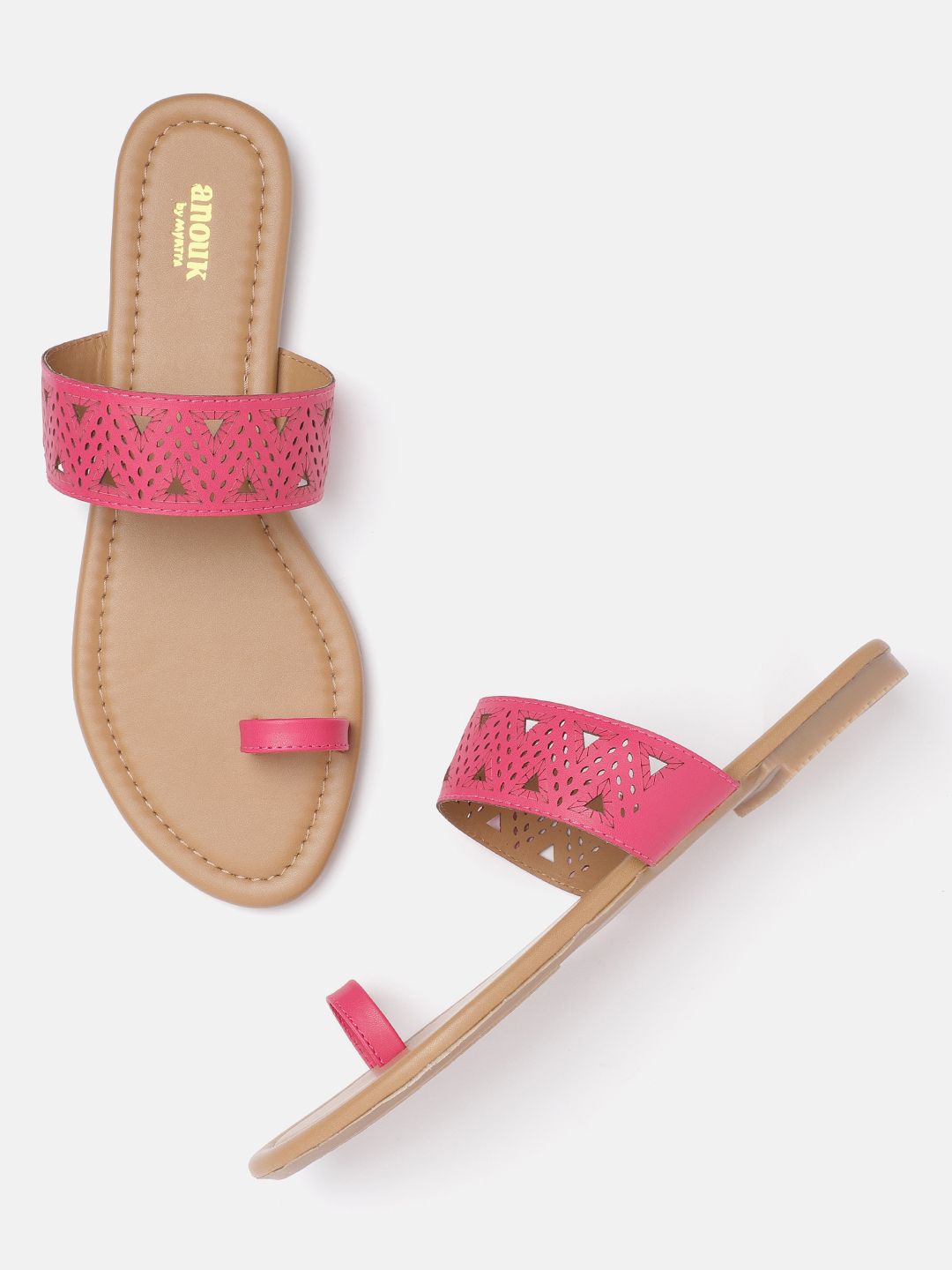 Anouk Women Pink Textured One-Toe Flats with Laser Cuts Price in India