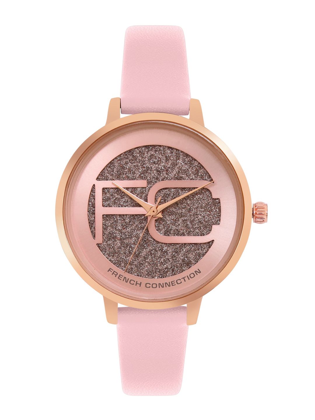 French Connection Women Rose Gold Embellished Dial Leather Straps Analogue Watch FC21-26C Price in India