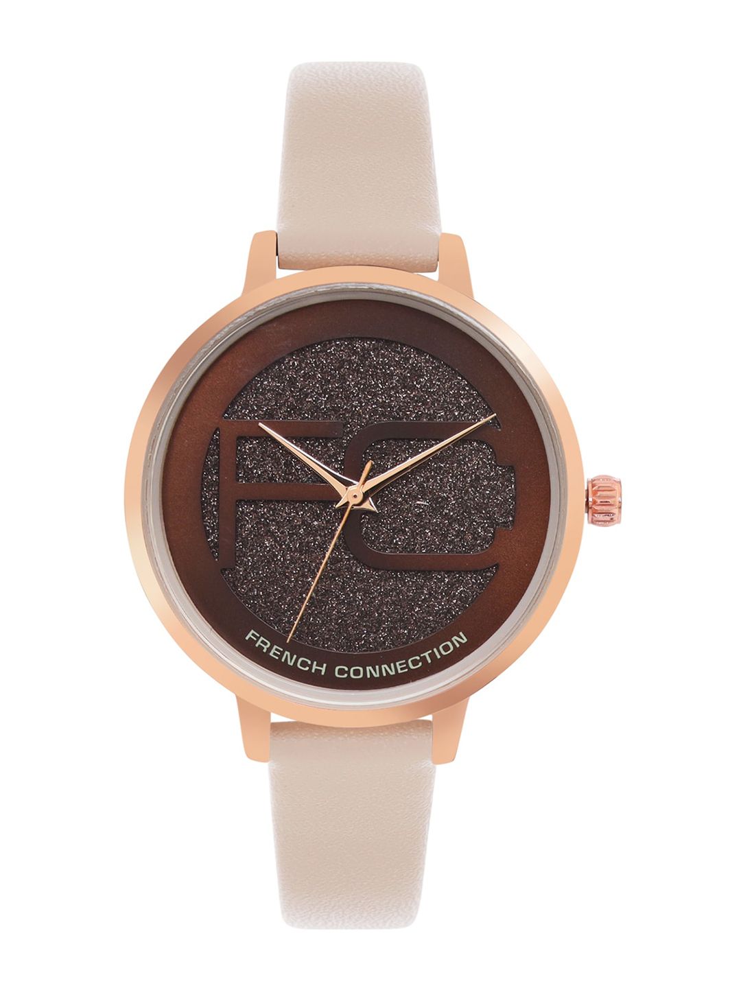 French Connection Women Brown Embellished Dial & Beige Leather Straps Analogue Watch Price in India