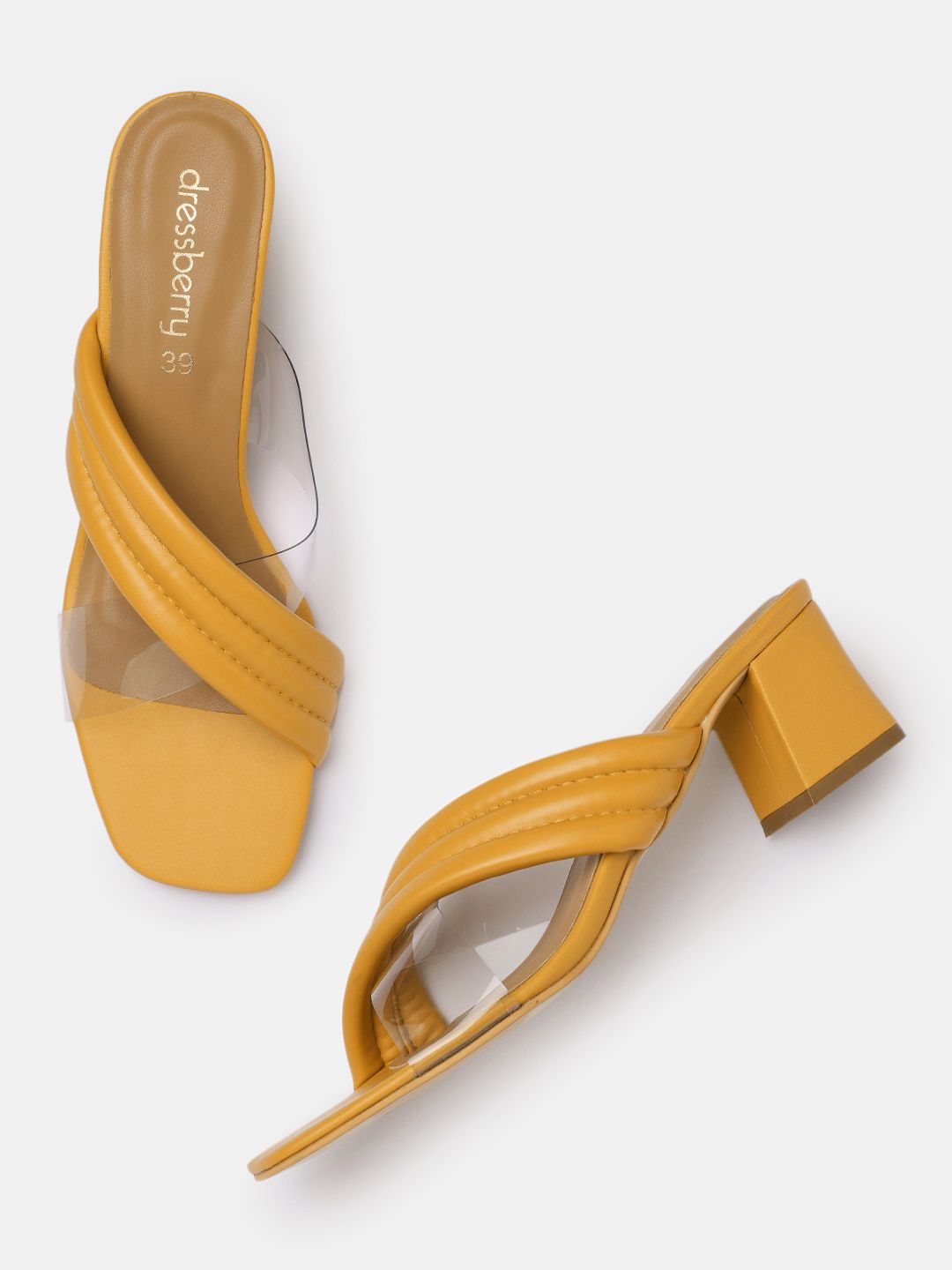 DressBerry Mustard Yellow Open Toe Block Sandals Price in India