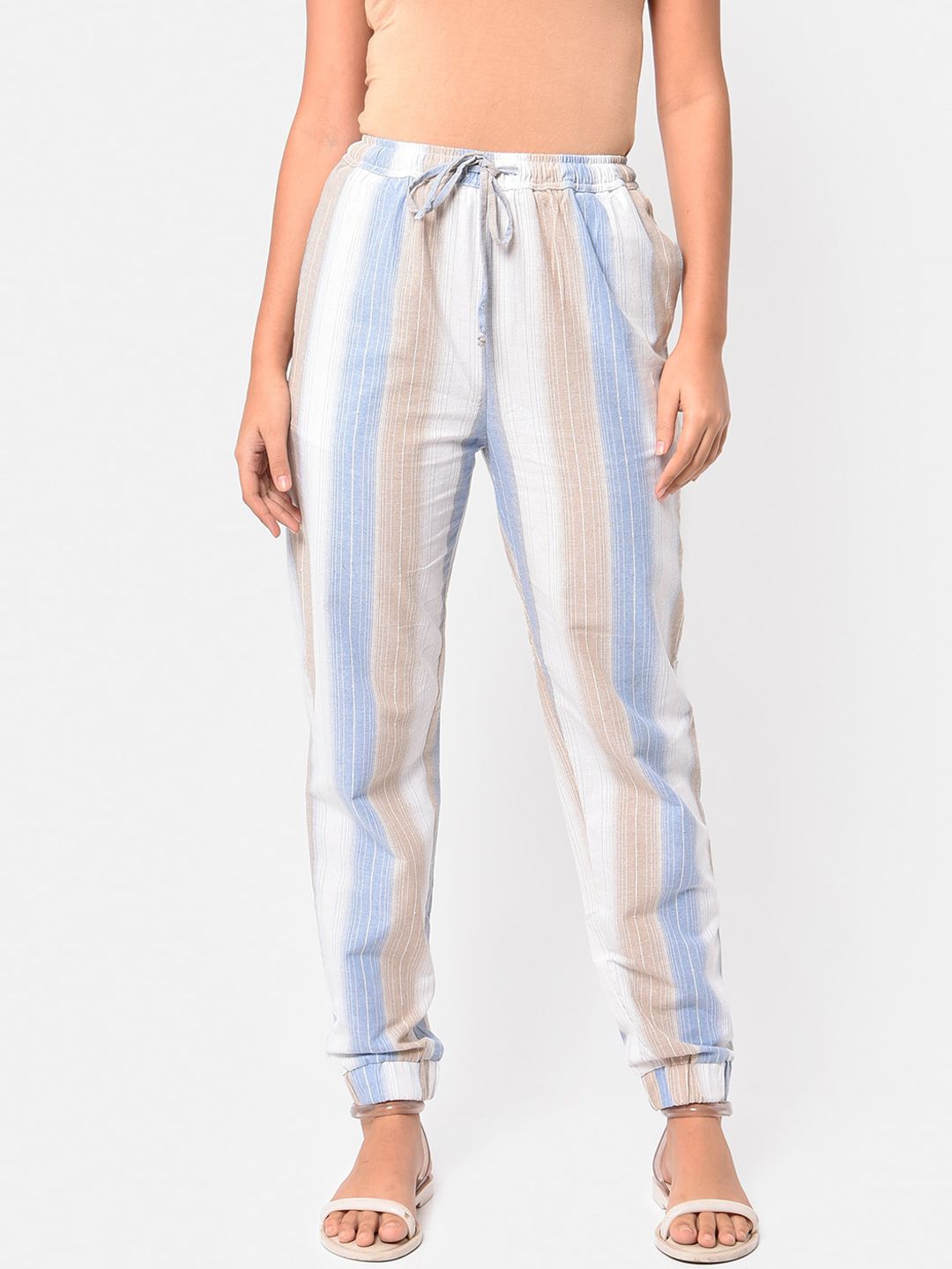 Saaki Women Blue Striped Trousers