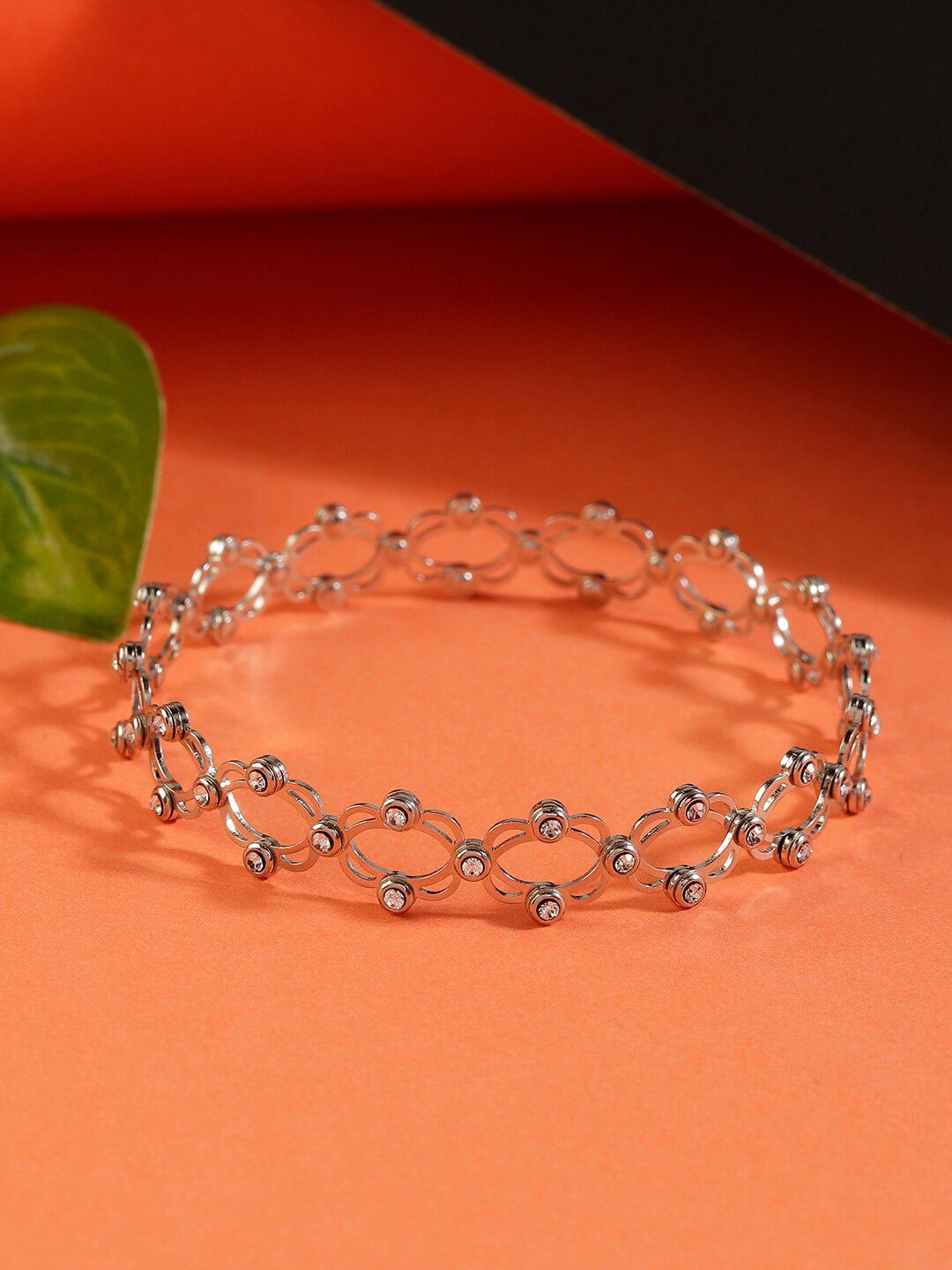 GIVA Women Silver-Toned & White 925 Sterling Silver Cubic Zirconia Rhodium-Plated Bangle-Style Bracelet Price in India