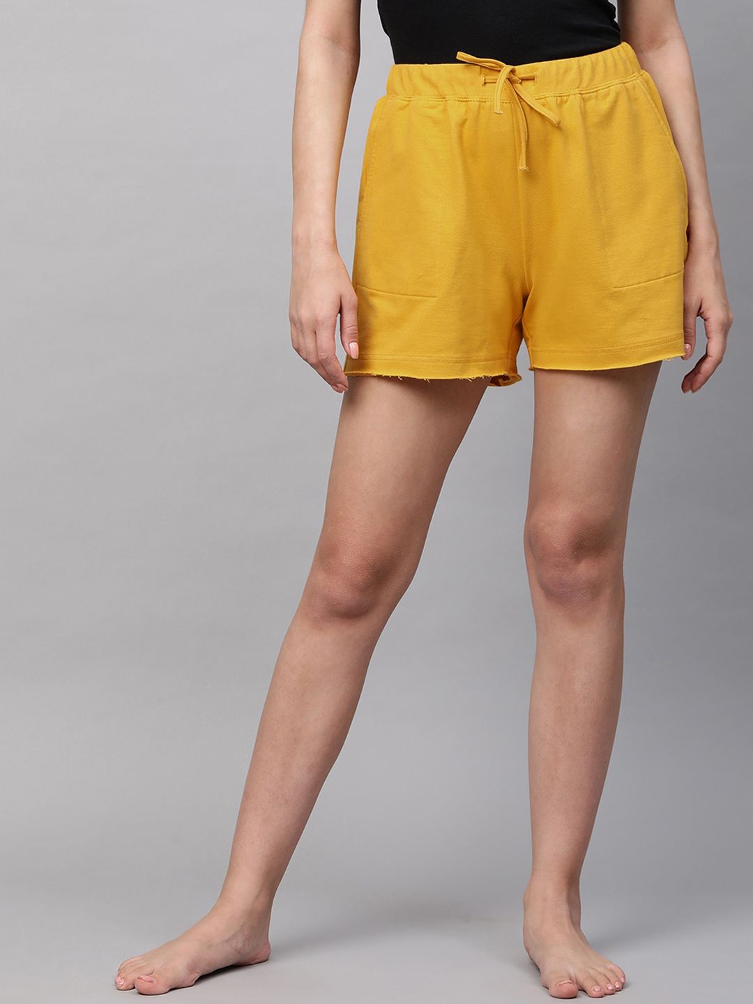 Chemistry Women Mustard Cotton Lounge Shorts Price in India