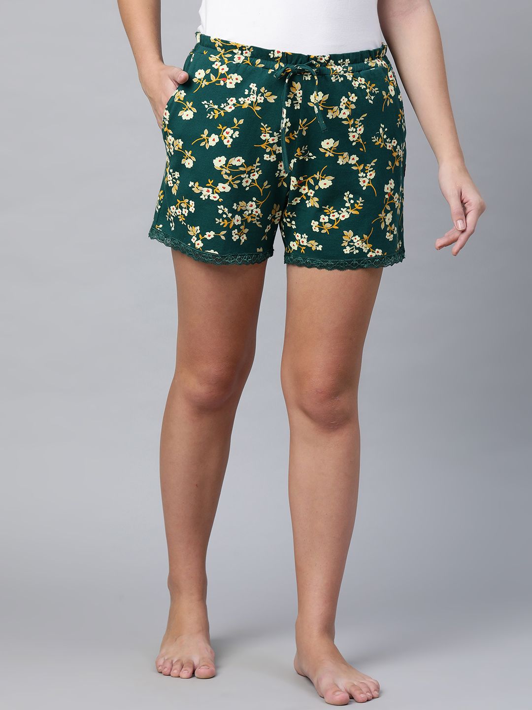 Chemistry Women Green Printed Lounge Shorts Price in India