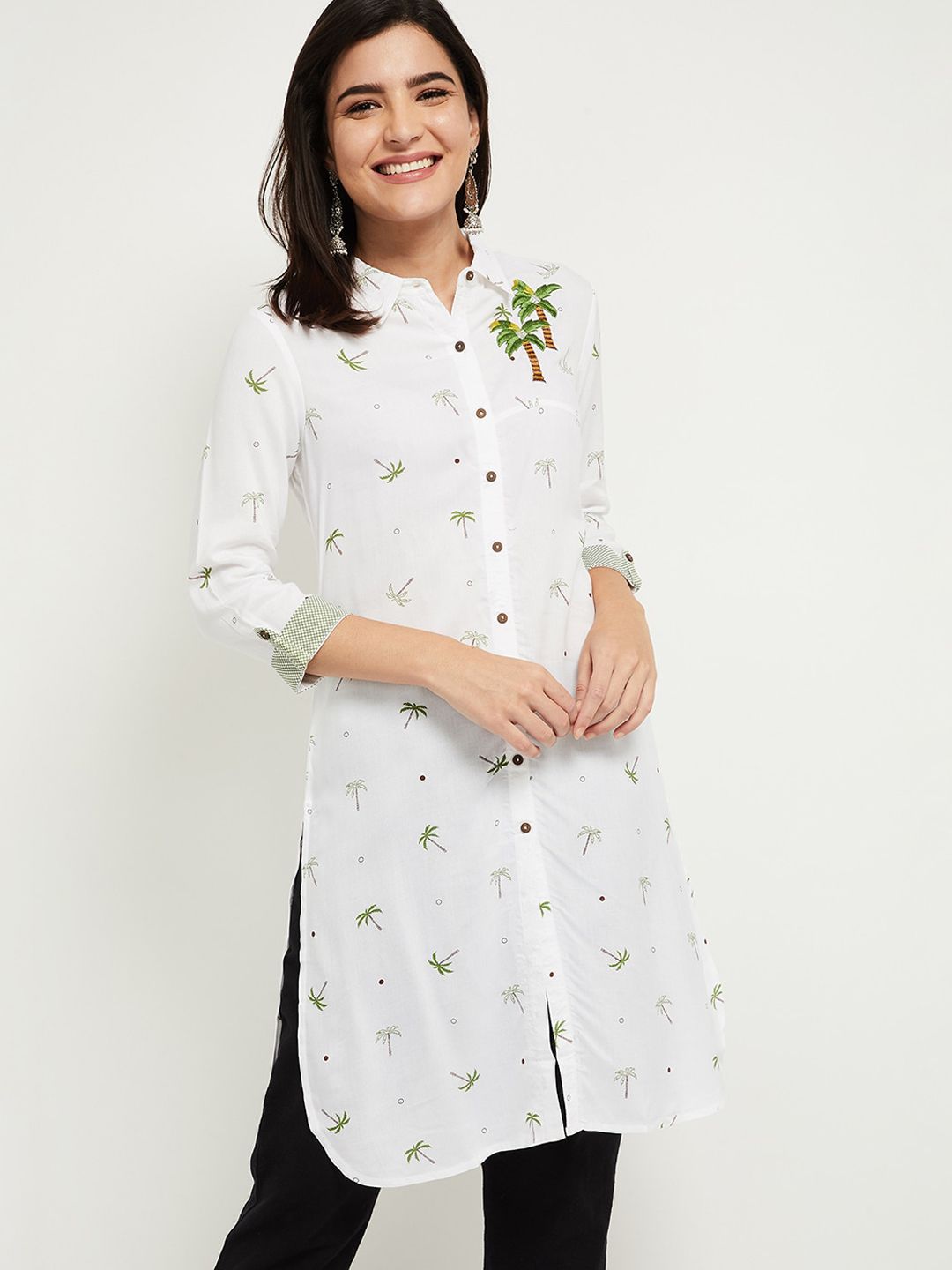 max Women White Quirky Dyed Gotta Patti Kurta