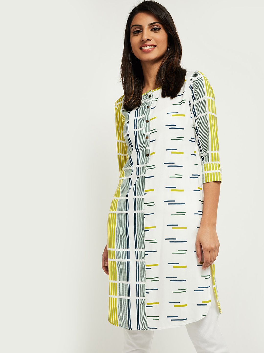 max Women Off White Striped Kurta