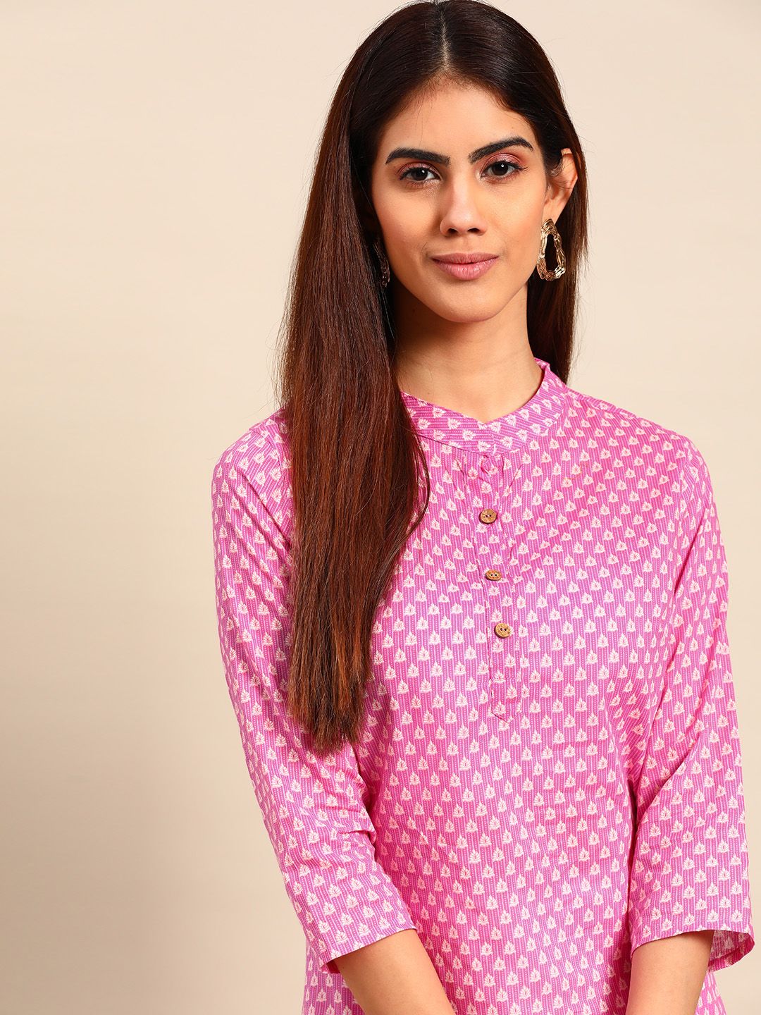 Anouk Women Pink & White Ethnic Motifs Printed Cotton Kurta