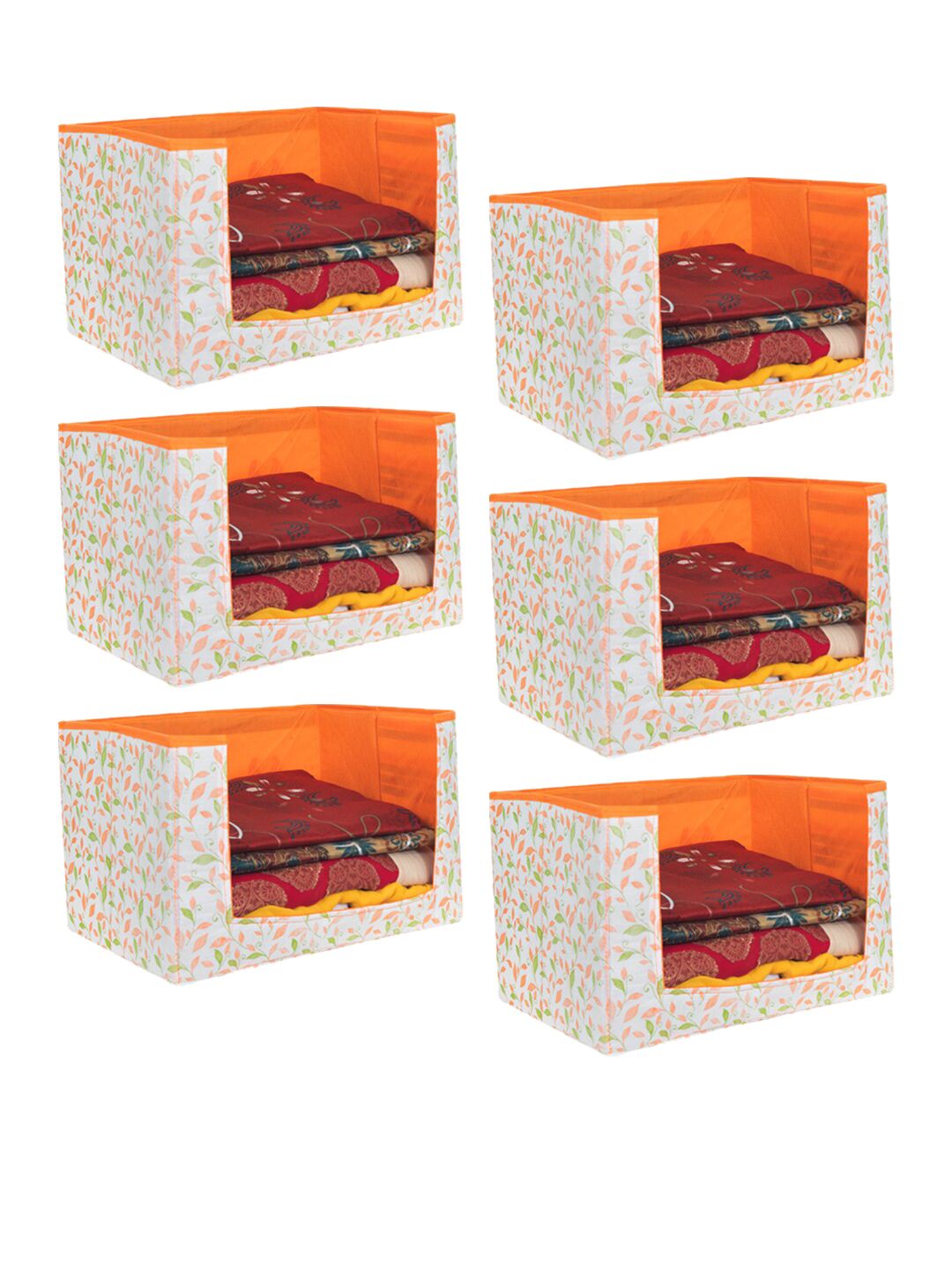 prettykrafts Set Of 6 Orange & White Printed Saree Stacker Organisers Price in India