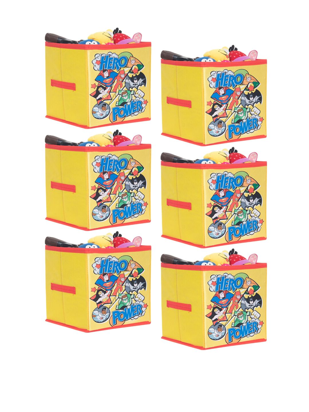 PrettyKrafts Yellow Set of 6 DC Super Friends Print Foldable Toys Organizer Storage Box Price in India