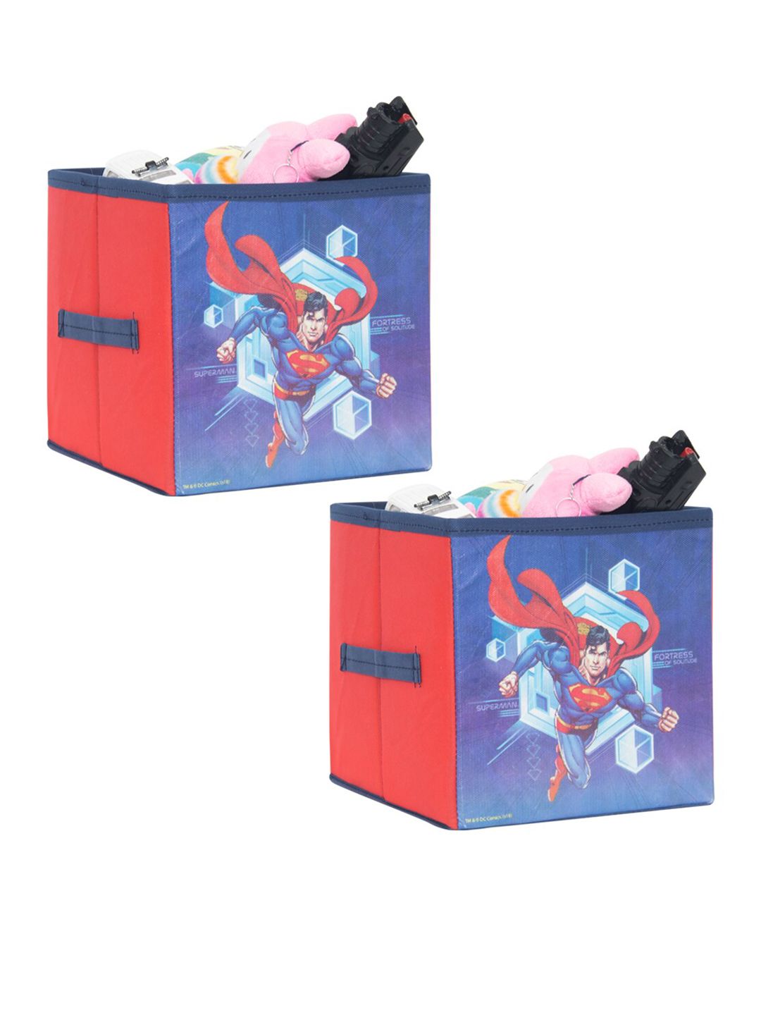PrettyKrafts Red Set of 2 Superman Printed Foldable Kids Toys Organizer Storage Box Price in India