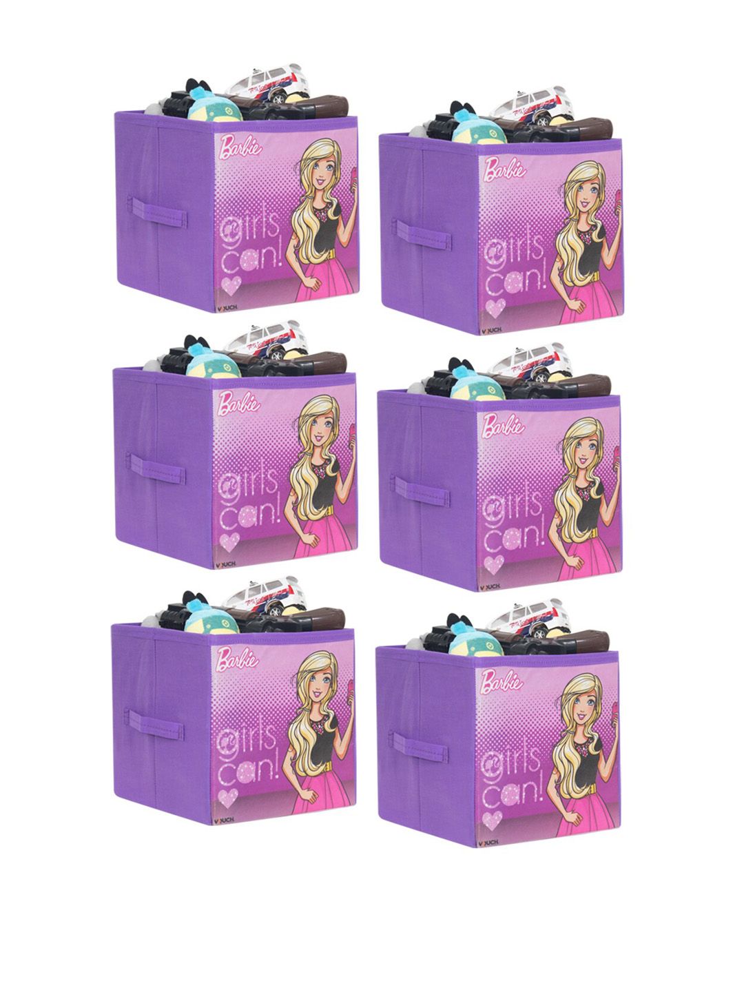 prettykrafts Set Of 6 Purple & Pink Barbie Printed Foldable Toys Organizer Storage Box Price in India