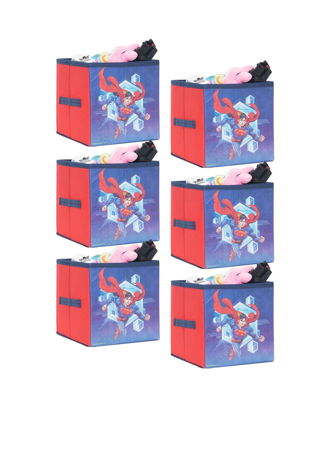 prettykrafts Red & Blue Set of 6 Superman Printed Foldable Toys Organizer Storage Box Price in India