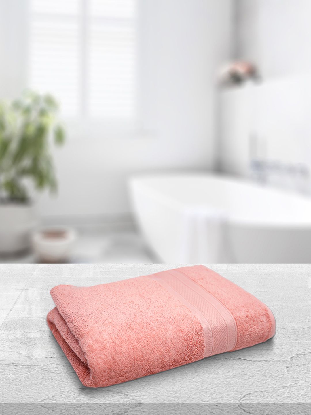 Trident Coral Pink Solid 500 GSM Pure Cotton Soft & Plush Bath Towel Price in India