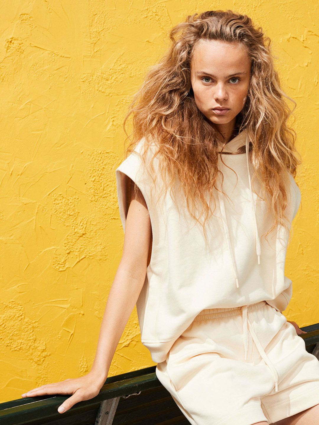 H&M Woman Yellow Sleeveless hoodie Price in India