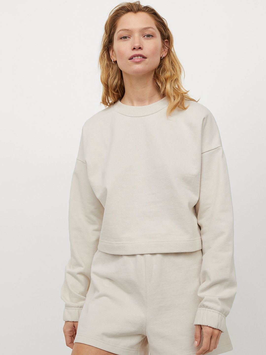 H&M Woman Beige Cropped sweatshirt Price in India