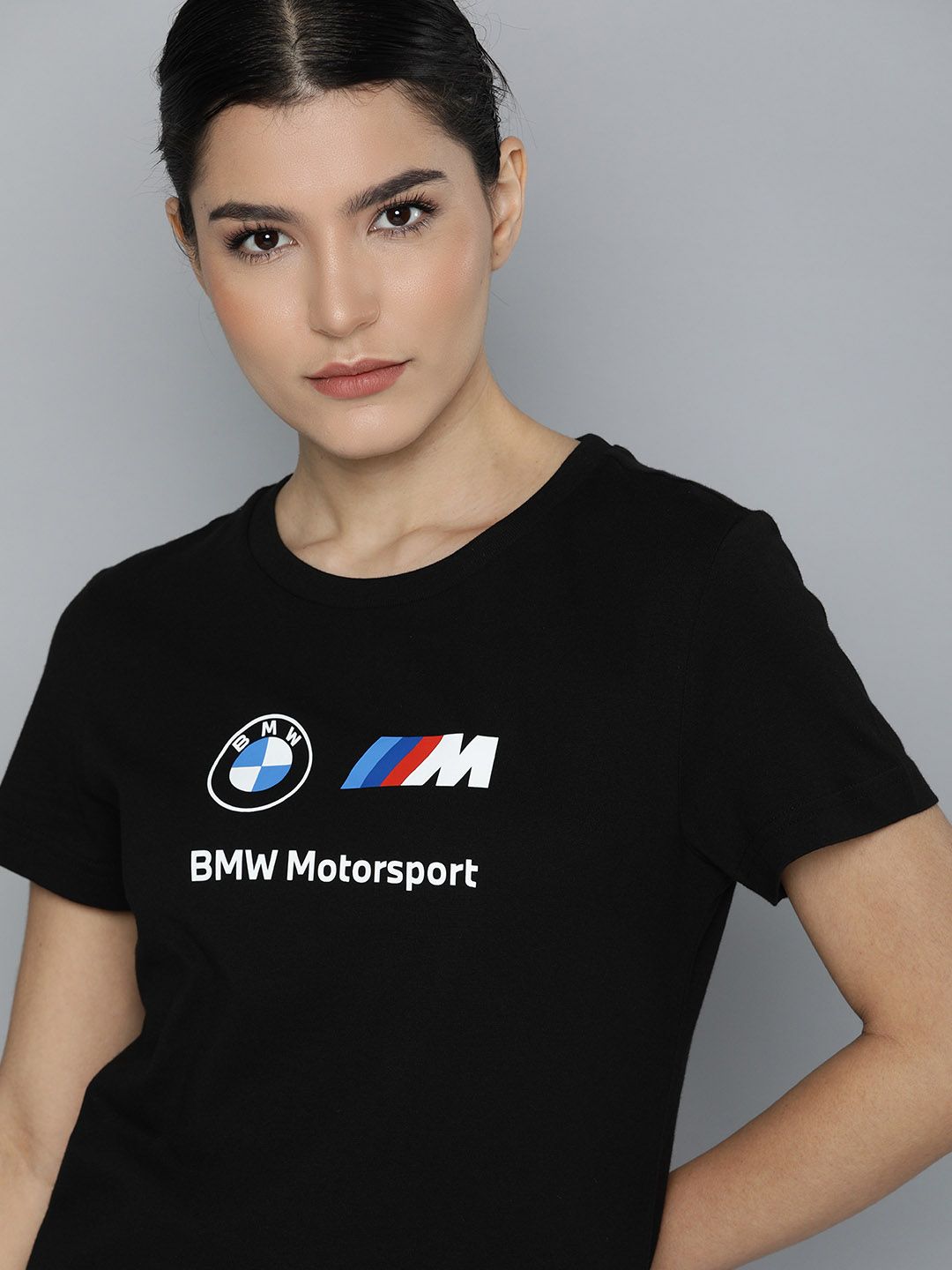 PUMA Motorsport Women Black BMW M Essential Logo Pure Cotton T-shirt Price in India