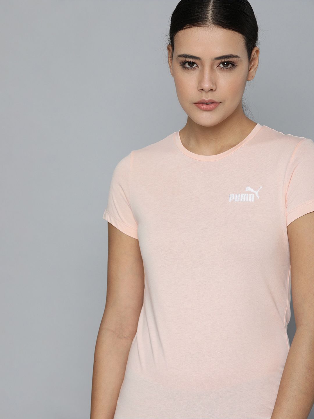 Puma Women Pink  White Printed Pure Cotton T-shirt Price in India