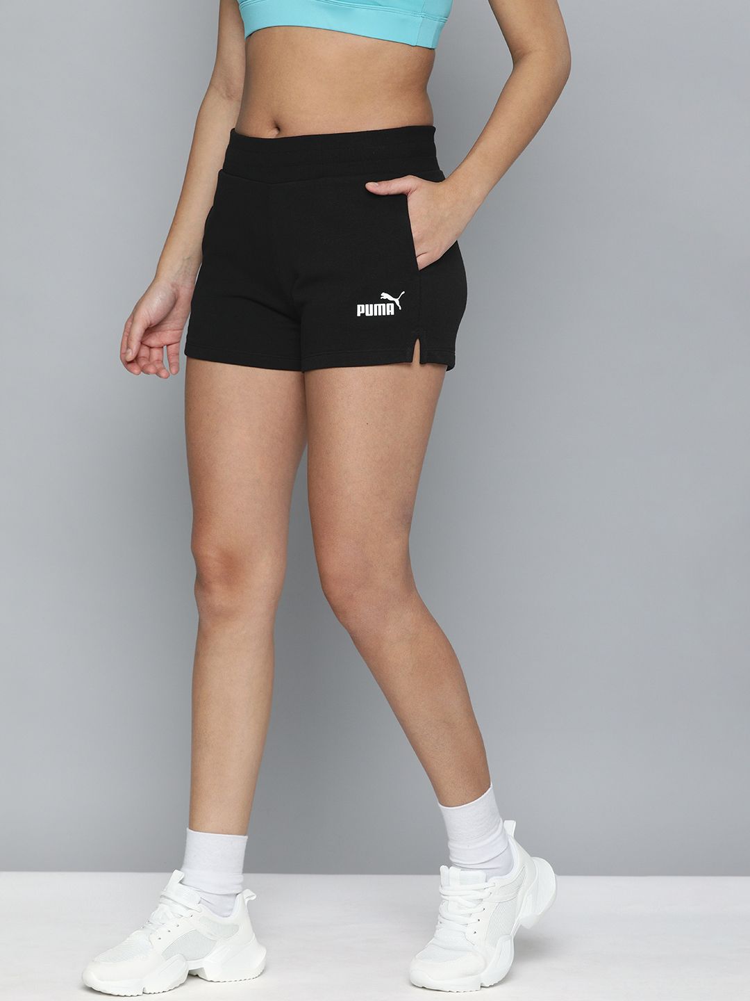 Puma Women Black & White Printed Mid-Rise Sports Shorts Price in India