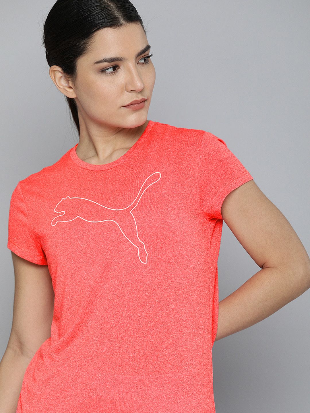 Puma Women Pink & White Brand Logo Printed T-shirt Price in India